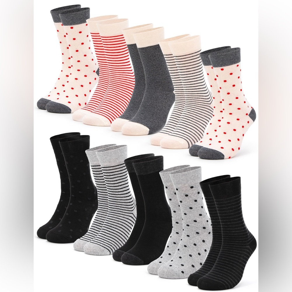 NWT W/ Box 10 Pair Various Colors and Styles. Women's Cotton Socks. Size 8-11